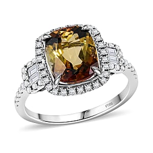 Certified & Appraised Rhapsody AAAA Jenipapo Andalusite and E-F VS Diamond 4.06 ctw Ring in 950 Platinum (Size 6.0) 6.07 Grams
