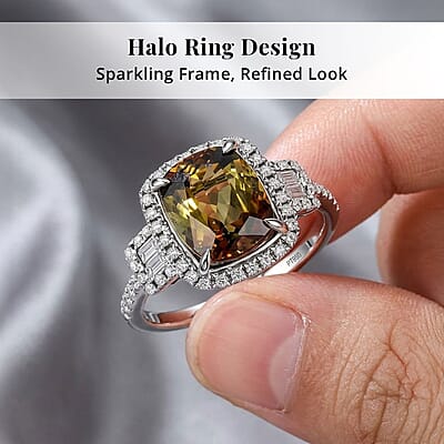 Certified & Appraised Rhapsody AAAA Jenipapo Andalusite and E-F VS Diamond 4.06 ctw Ring in 950 Platinum (Size 7.0) 6.07 Grams