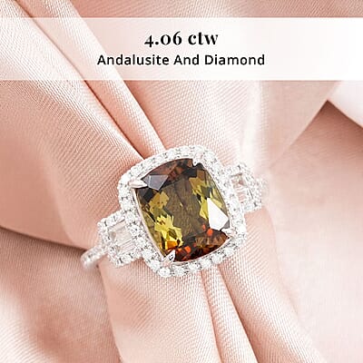 Certified & Appraised Rhapsody AAAA Jenipapo Andalusite and E-F VS Diamond 4.06 ctw Ring in 950 Platinum (Size 8.0) 6.07 Grams