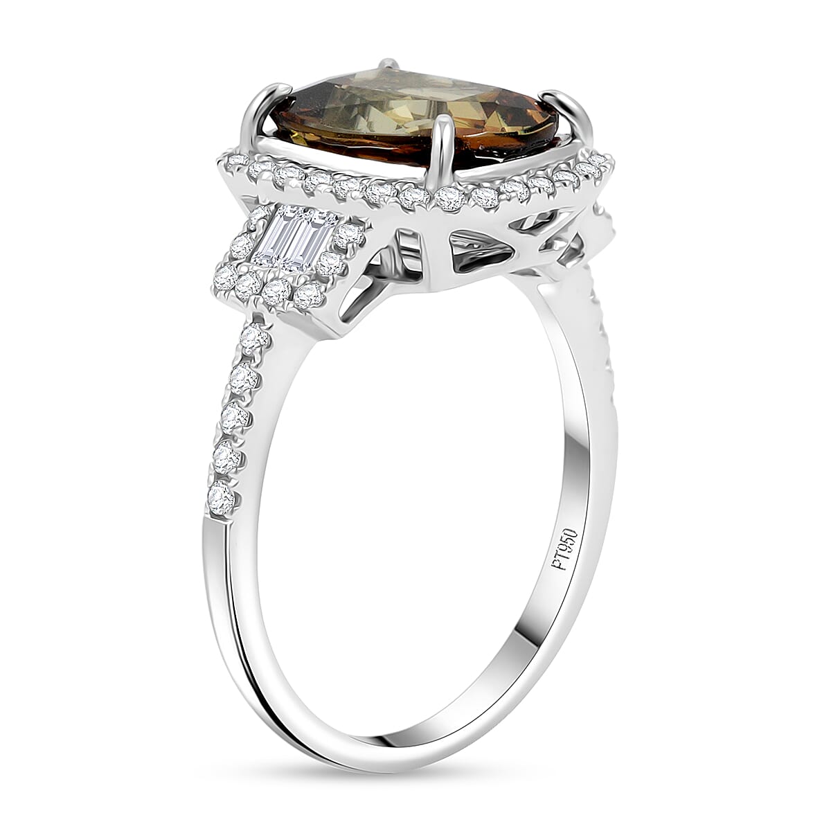 Certified & Appraised Rhapsody AAAA Jenipapo Andalusite and E-F VS Diamond 4.06 ctw Ring in 950 Platinum (Size 8.0) 6.07 Grams image number 3