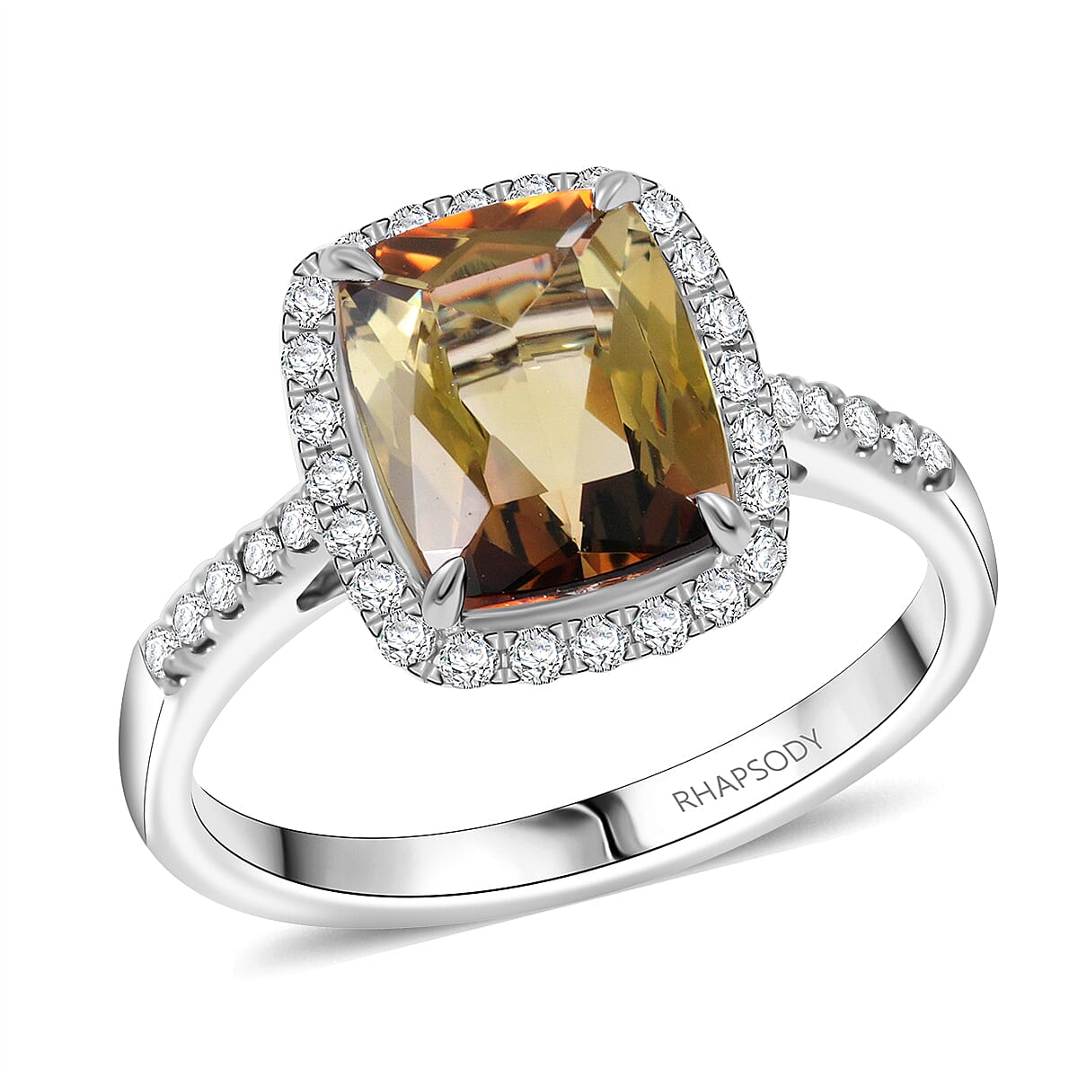 Certified & Appraised Rhapsody AAAA Jenipapo Andalusite and E-F VS Diamond 3.65 ctw Ring in 950 Platinum (Size 10.0) 5.73 Grams image number 0