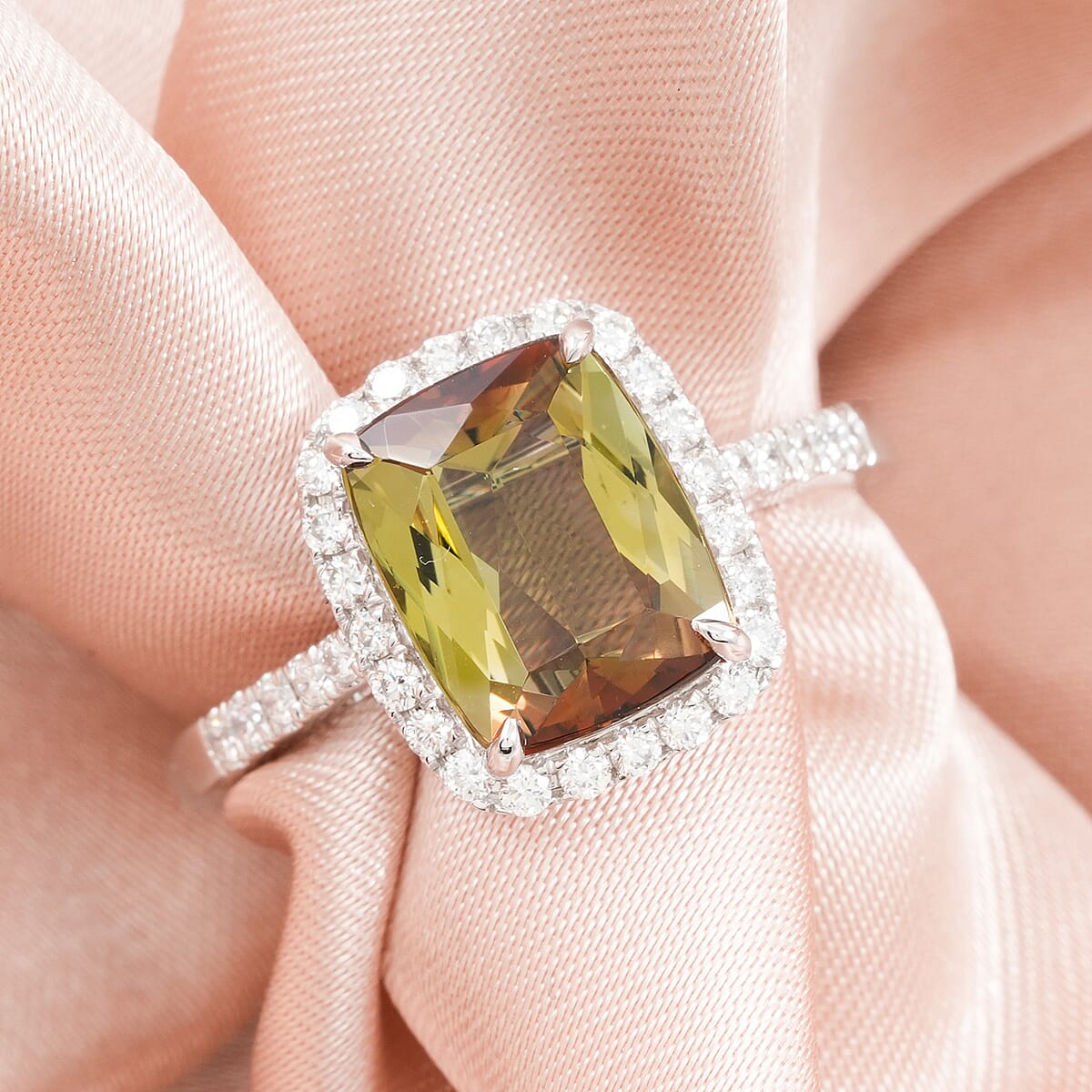 Certified & Appraised Rhapsody AAAA Jenipapo Andalusite and E-F VS Diamond 3.65 ctw Ring in 950 Platinum (Size 10.0) 5.73 Grams image number 1