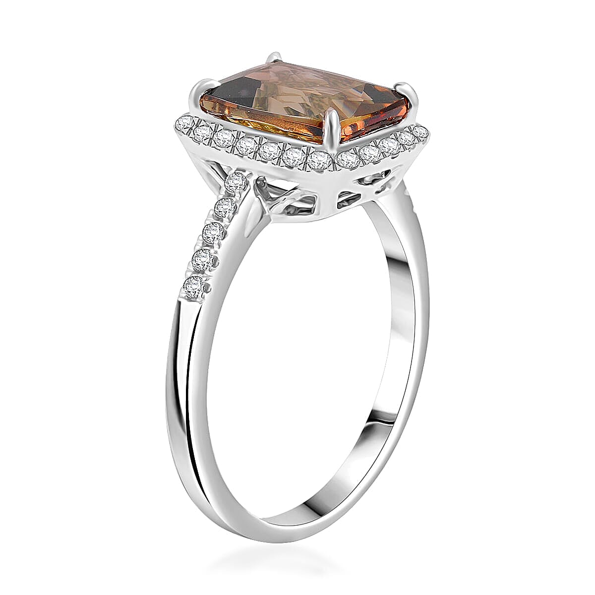 Certified and Appraised Rhapsody AAAA Jenipapo Andalusite, Diamond (E-F, VS) Ring in 950 Platinum 3.65 ctw (Size 8.5) image number 2