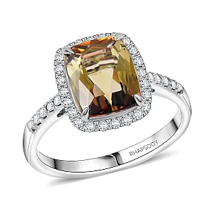 Certified and Appraised Rhapsody AAAA Jenipapo Andalusite, Diamond (E-F, VS) Ring in 950 Platinum 3.65 ctw (Size 9.5)