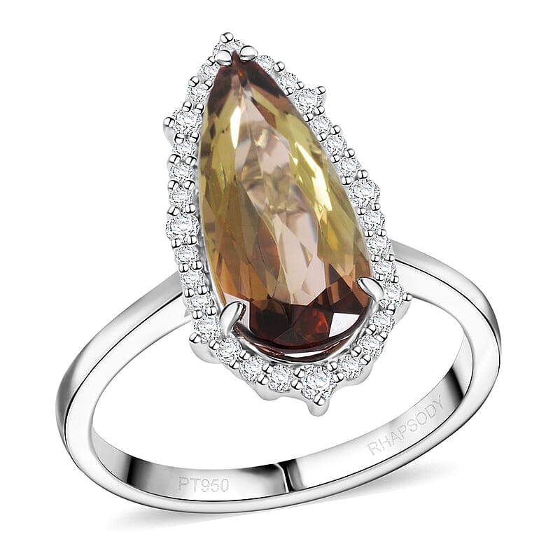 Certified & Appraised Rhapsody AAAA Jenipapo Andalusite and E-F VS Diamond 3.75 ctw Ring in 950 Platinum (Size 10.0)