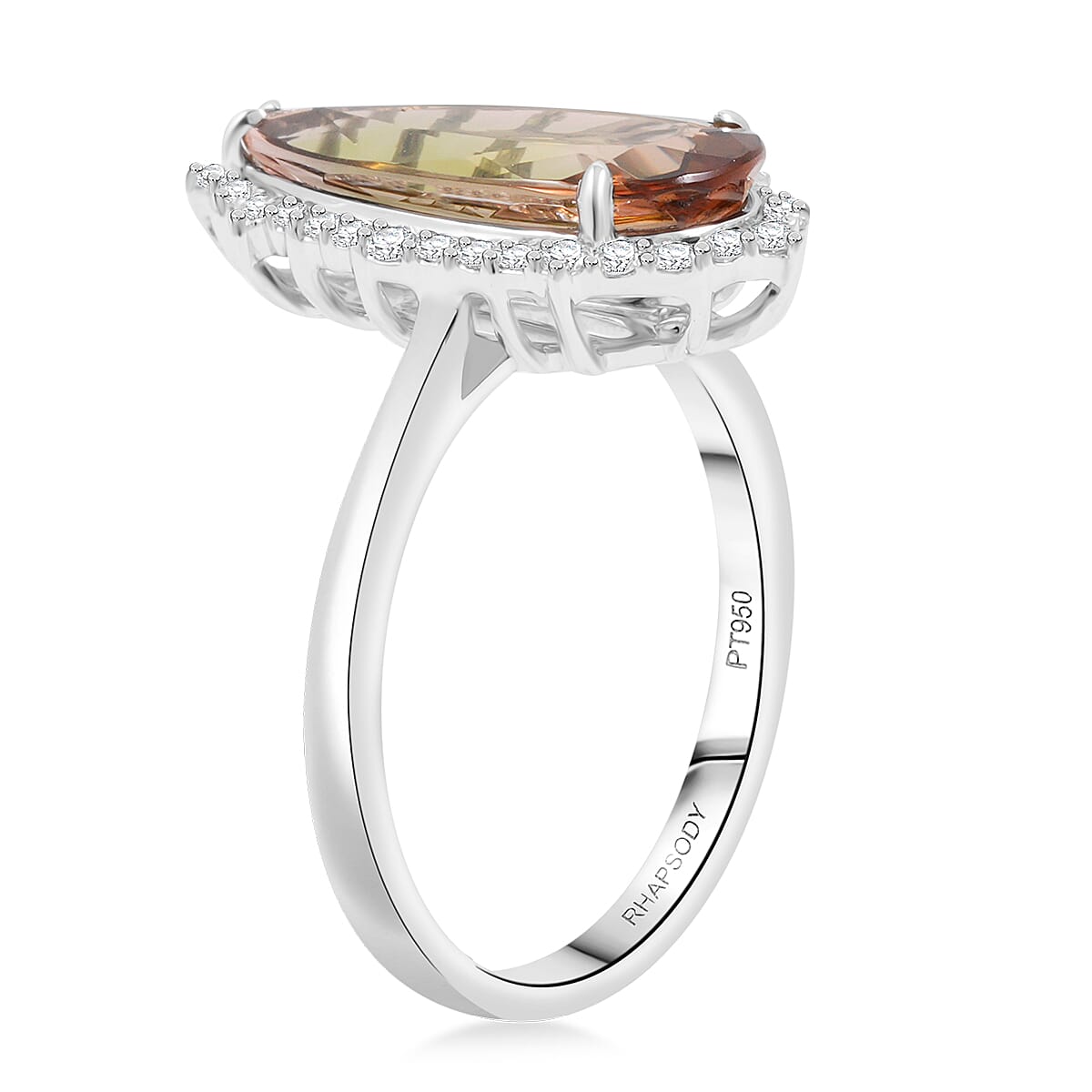 Certified & Appraised Rhapsody AAAA Jenipapo Andalusite and E-F VS Diamond 3.75 ctw Ring in 950 Platinum (Size 6.0) image number 3