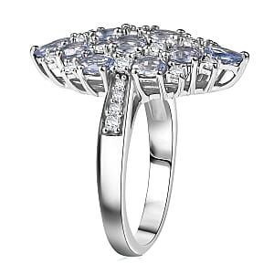 D'Joy Ceylon Blue Sapphire and White Zircon 4.25 ctw Ring in Rhodium Over Sterling Silver (Size 10.0)