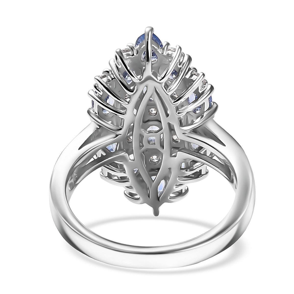 D'Joy Ceylon Blue Sapphire and White Zircon 4.25 ctw Ring in Rhodium Over Sterling Silver (Size 10.0) image number 4
