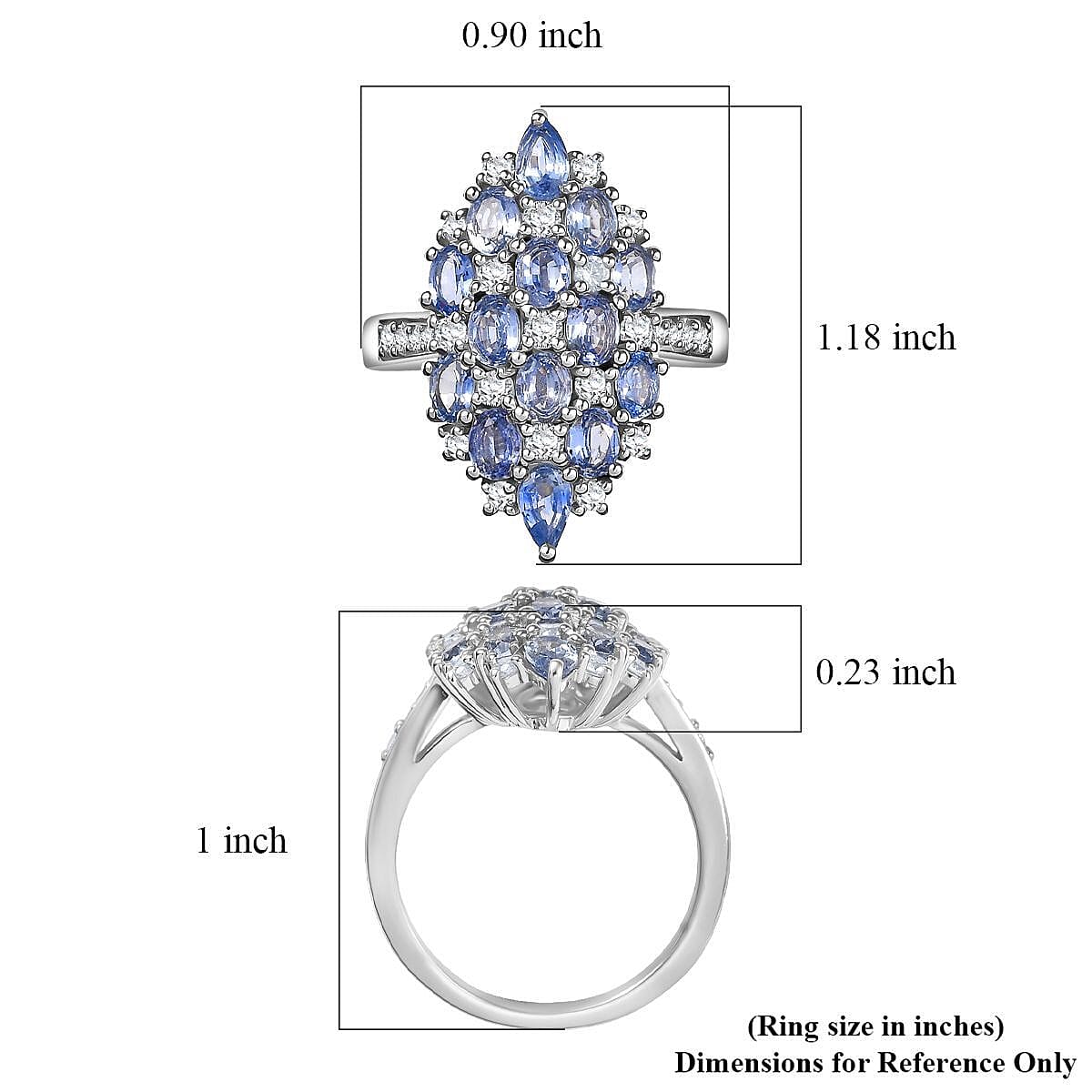 D'Joy Ceylon Blue Sapphire, White Zircon Ring in Rhodium Over Sterling Silver (Size 6.0) 4.25 ctw image number 5