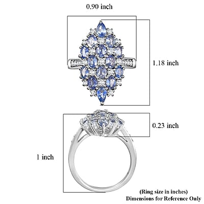 D'Joy Ceylon Blue Sapphire, White Zircon Ring in Rhodium Over Sterling Silver (Size 8.0) 4.25 ctw