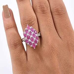 D'Joy Mozambique Ruby, White Zircon Ring in Rhodium Over Sterling Silver 4.15 ctw (Size 10.0)