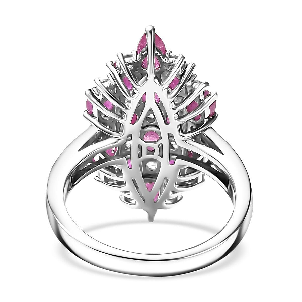 D'Joy Mozambique Ruby, White Zircon Ring in Rhodium Over Sterling Silver 4.15 ctw (Size 10.0)