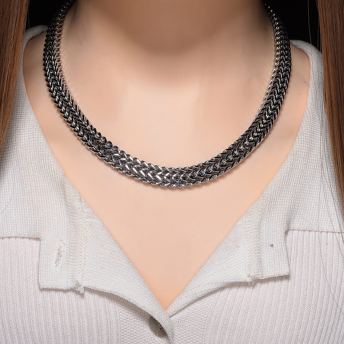 Fashionable Two Row Spiga Chain Necklace in Stainless Steel 20 Inches image number 1