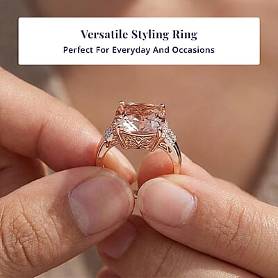 Luxoro AAA Marropino Morganite, Natural Pink and White Diamond Ring in 14K Rose Gold 11.70 ctw (Size 6.0)