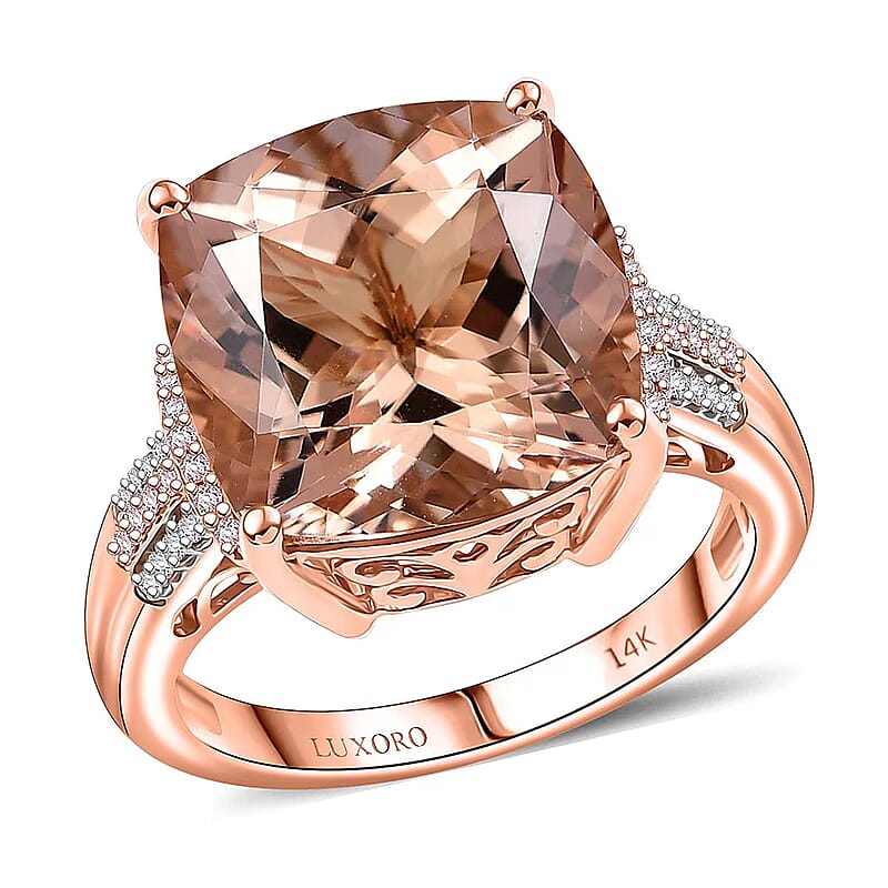 Luxoro AAA Marropino Morganite, Natural Pink and White Diamond I2 11.70 ctw Ring in 14K Rose Gold (Size 7.0)