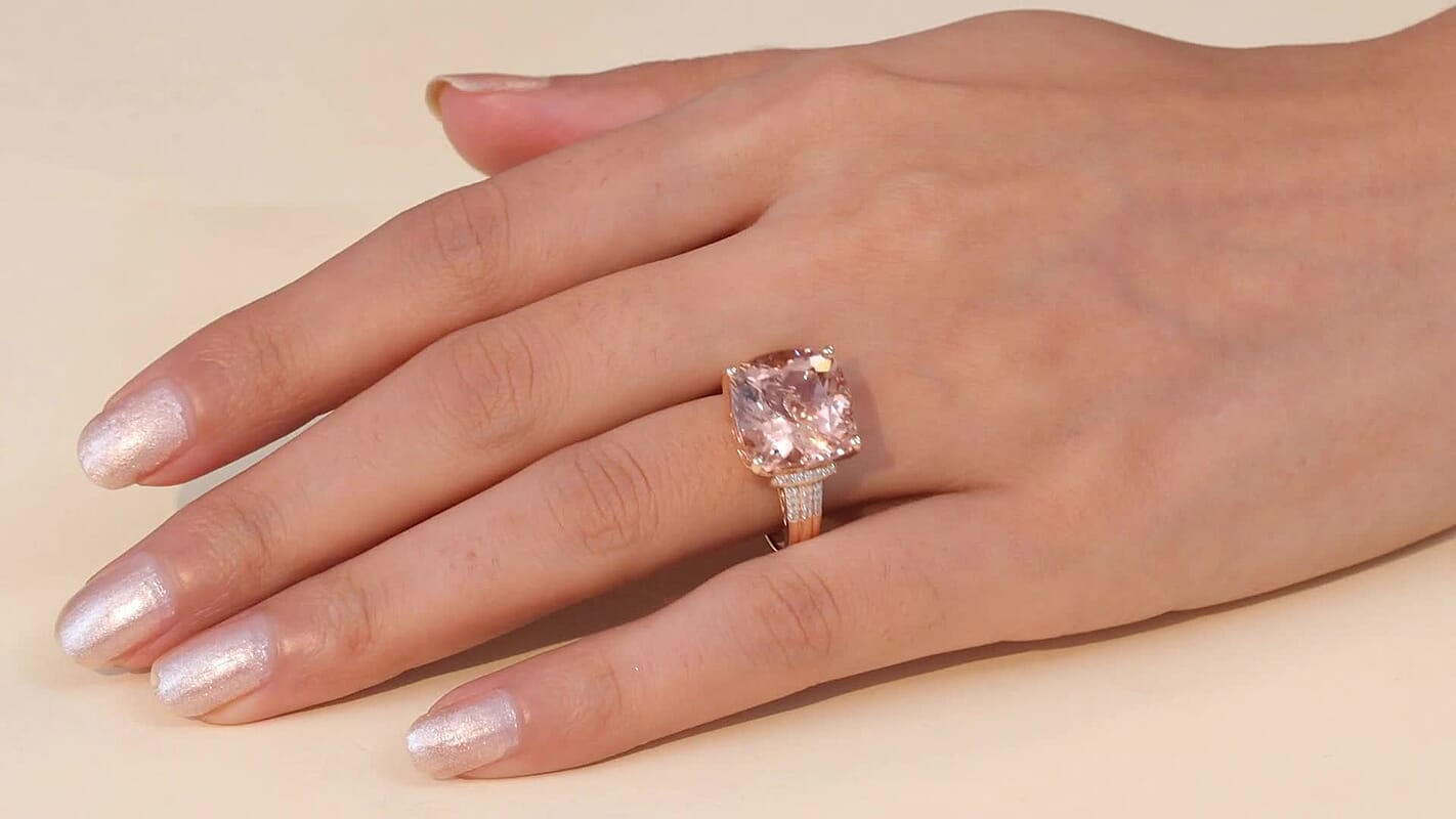 Luxoro 14K Rose Gold AAA Marropino Morganite, Natural Pink and White Diamond (I2) Ring (Size 6.0) 11.70 ctw