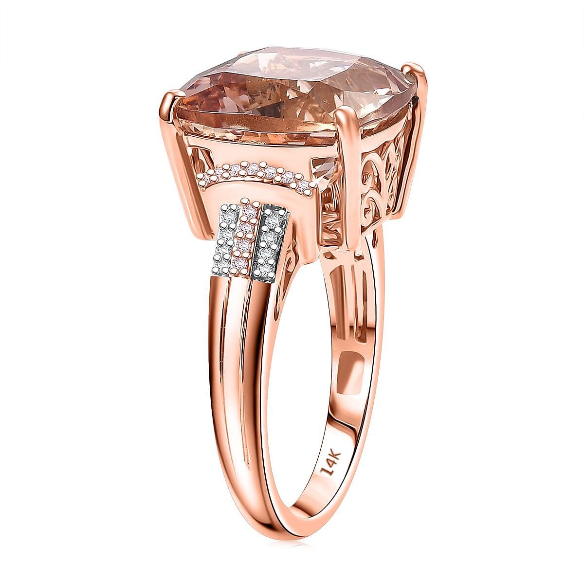 Luxoro AAA Marropino Morganite, Natural Pink and White Diamond I2 11.70 ctw Ring in 14K Rose Gold (Size 9.0) image number 3