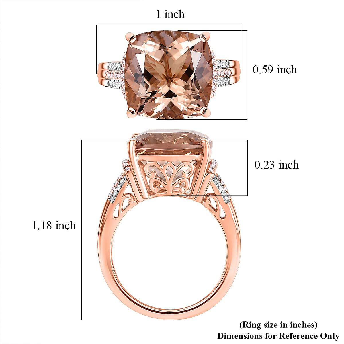 Luxoro AAA Marropino Morganite, Natural Pink and White Diamond I2 11.70 ctw Ring in 14K Rose Gold (Size 9.0) image number 5