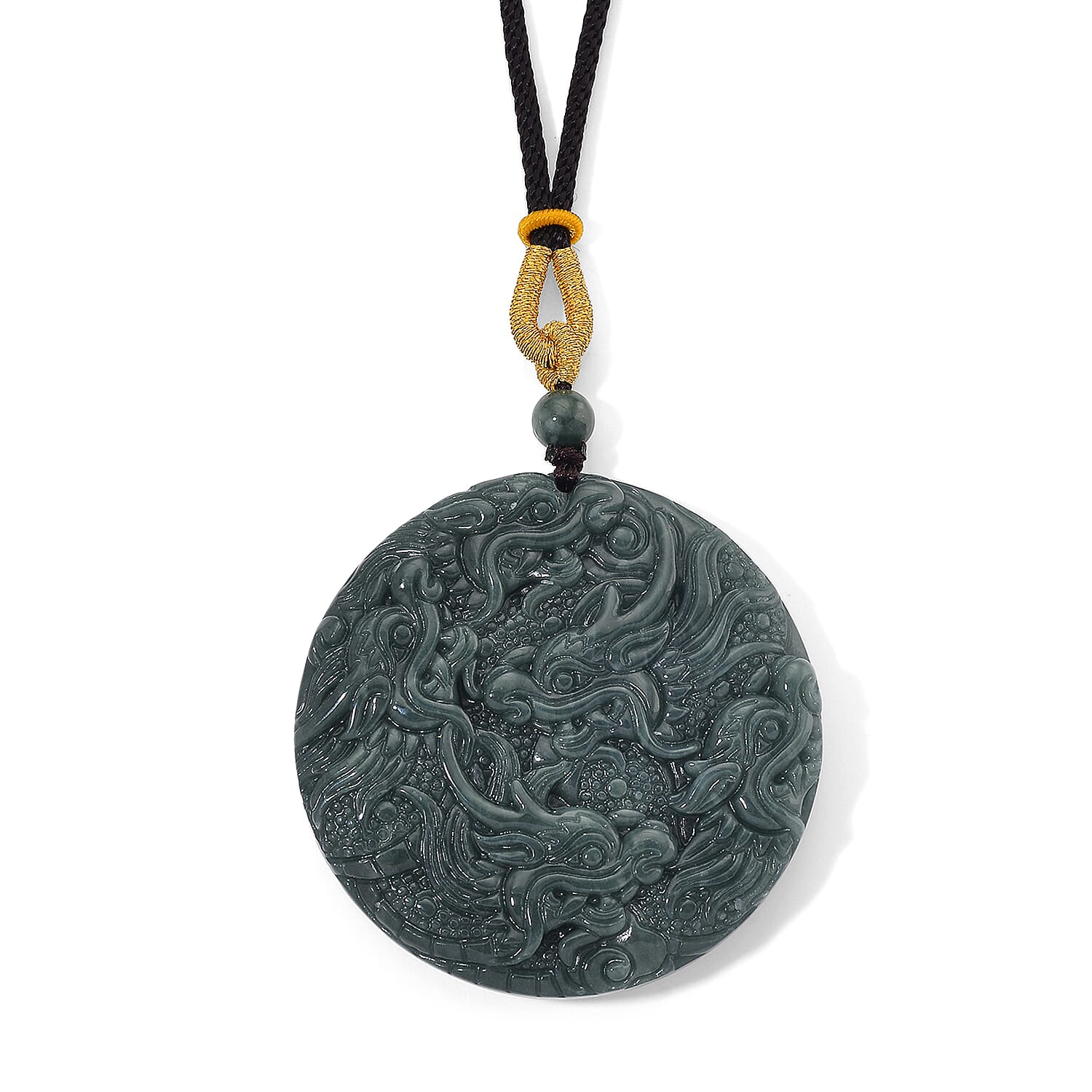 Natural Olmec Jadeite 155.00 ctw Cotton Thread Double Dragon Necklace 28 Inches