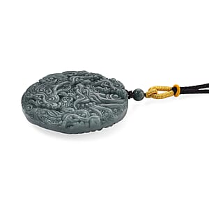 Natural Olmec Jadeite 155.00 ctw Cotton Thread Double Dragon Necklace 28 Inches