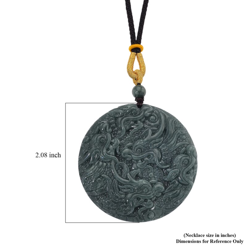 Natural Olmec Jadeite 155.00 ctw Cotton Thread Double Dragon Necklace 28 Inches