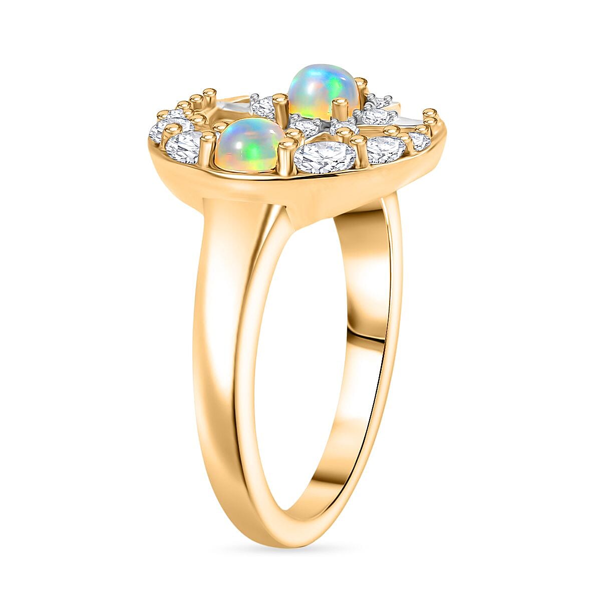 D'Joy Ethiopian Welo Opal and White Zircon 1.04 ctw Fancy Ring in 18K Vermeil Yellow Gold Over Sterling Silver (Size 10.0)