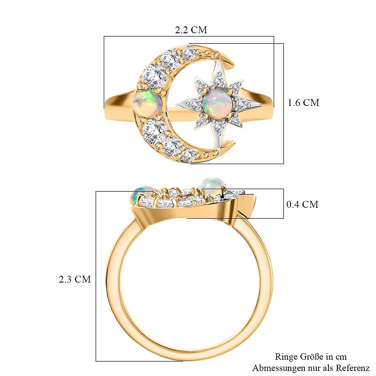 D'Joy Ethiopian Welo Opal and White Zircon 1.04 ctw Fancy Ring in 18K Vermeil Yellow Gold Over Sterling Silver (Size 10.0)