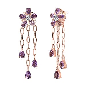 D'Joy Rose De France Amethyst and White Zircon 10.10 ctw Earrings in 18K Vermeil Rose Gold Over Sterling Silver