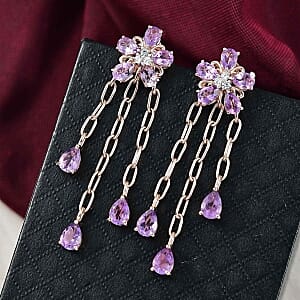 D'Joy Rose De France Amethyst and White Zircon 10.10 ctw Earrings in 18K Vermeil Rose Gold Over Sterling Silver