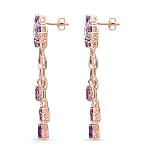 D'Joy Rose De France Amethyst and White Zircon 10.10 ctw Earrings in 18K Vermeil Rose Gold Over Sterling Silver
