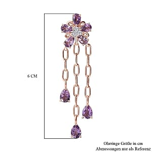 D'Joy Rose De France Amethyst and White Zircon 10.10 ctw Earrings in 18K Vermeil Rose Gold Over Sterling Silver