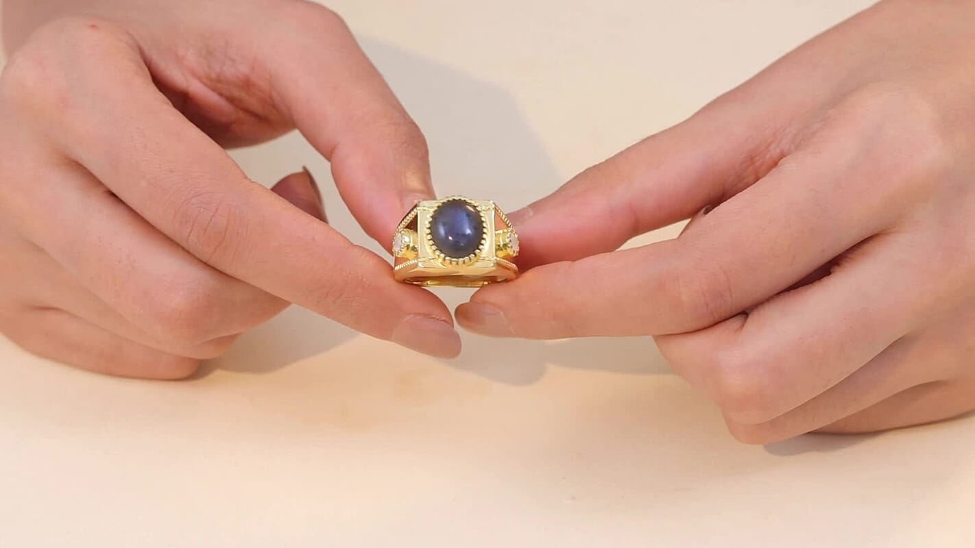EverTrue AAA Malagasy Labradorite, Rainbow Moonstone Ring in 18K YG Plated (Size 10.0) 5.40 ctw