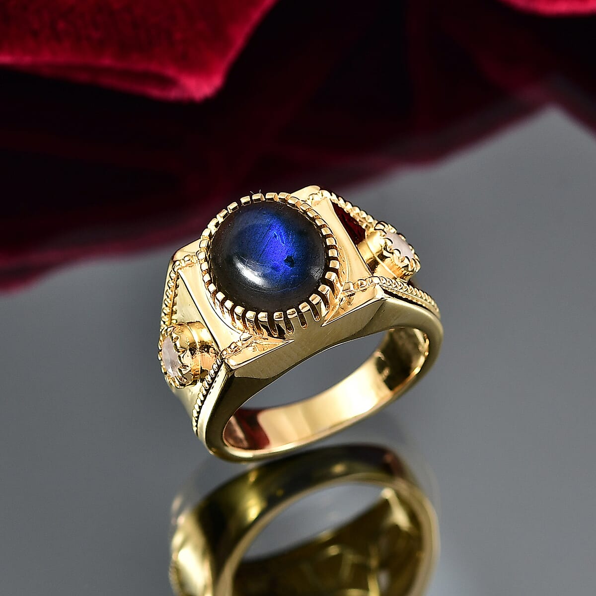 EverTrue AAA Malagasy Labradorite and Rainbow Moonstone 5.40 ctw Ring in 18K Yellow Gold Plated (Size 10.0) image number 1