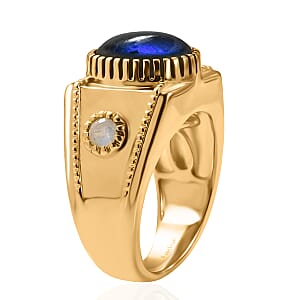 EverTrue AAA Malagasy Labradorite, Rainbow Moonstone Men's Ring in 18K YG Plated 5.40 ctw (Size 11.0)