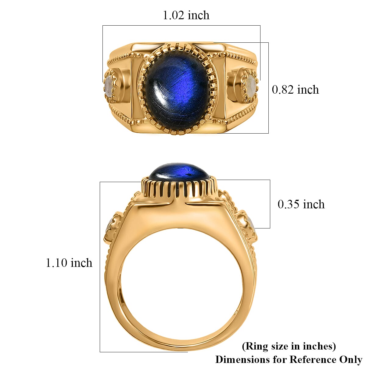 EverTrue AAA Malagasy Labradorite, Rainbow Moonstone Men's Ring in 18K YG Plated 5.40 ctw (Size 11.0) image number 5