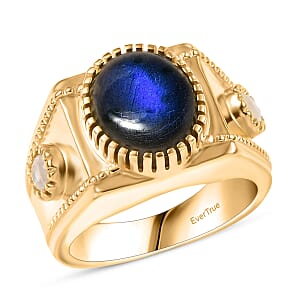 EverTrue AAA Malagasy Labradorite, Rainbow Moonstone Men's Ring in 18K YG Plated 5.40 ctw (Size 12.0)