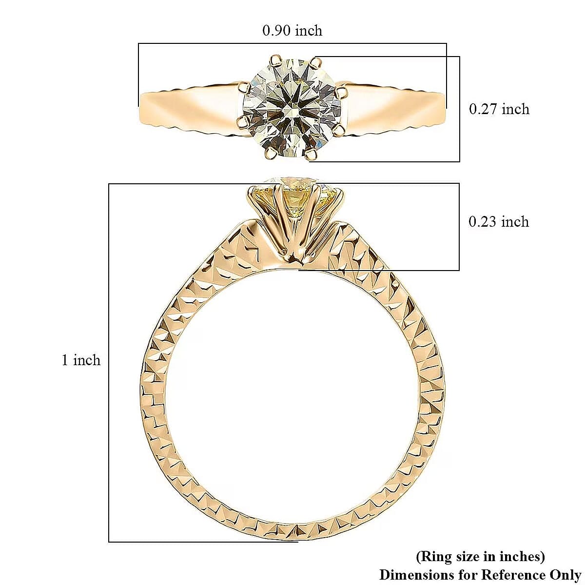 Luxuriant Lab Grown Yellow Diamond (IR) VS 1.00 ctw Sunlit Solitaire Ring in 10K Yellow Gold (Size 9.0) image number 6