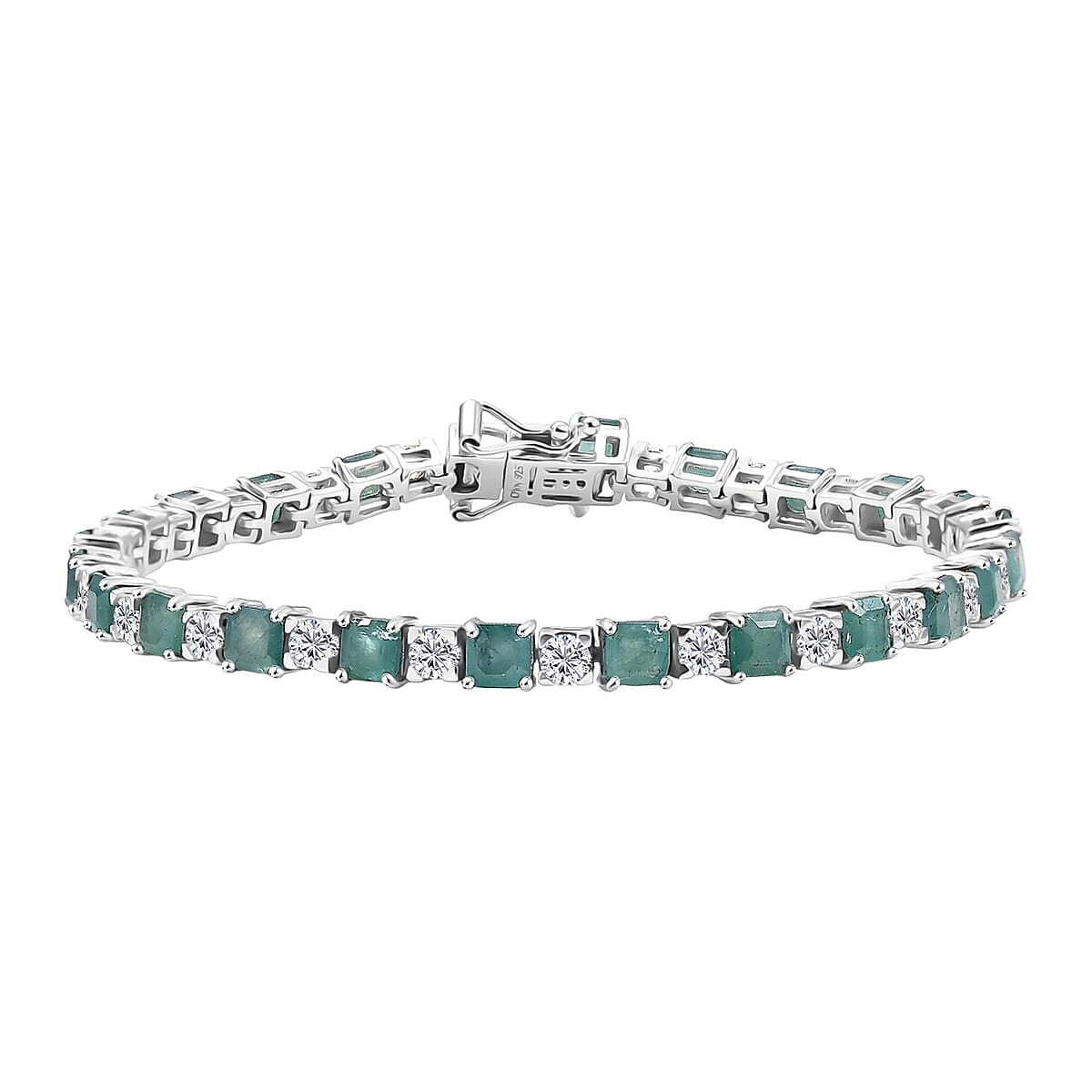 D'Joy Premium Asscher Cut Grandidierite and White Zircon 12.70 ctw Art Deco Bracelet in Rhodium Over Sterling Silver (7.25 In) image number 0