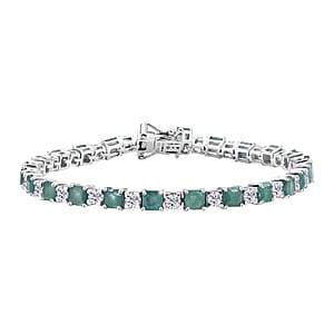 D'Joy Premium Asscher Cut Grandidierite and White Zircon 12.70 ctw Art Deco Bracelet in Rhodium Over Sterling Silver (7.25 In)