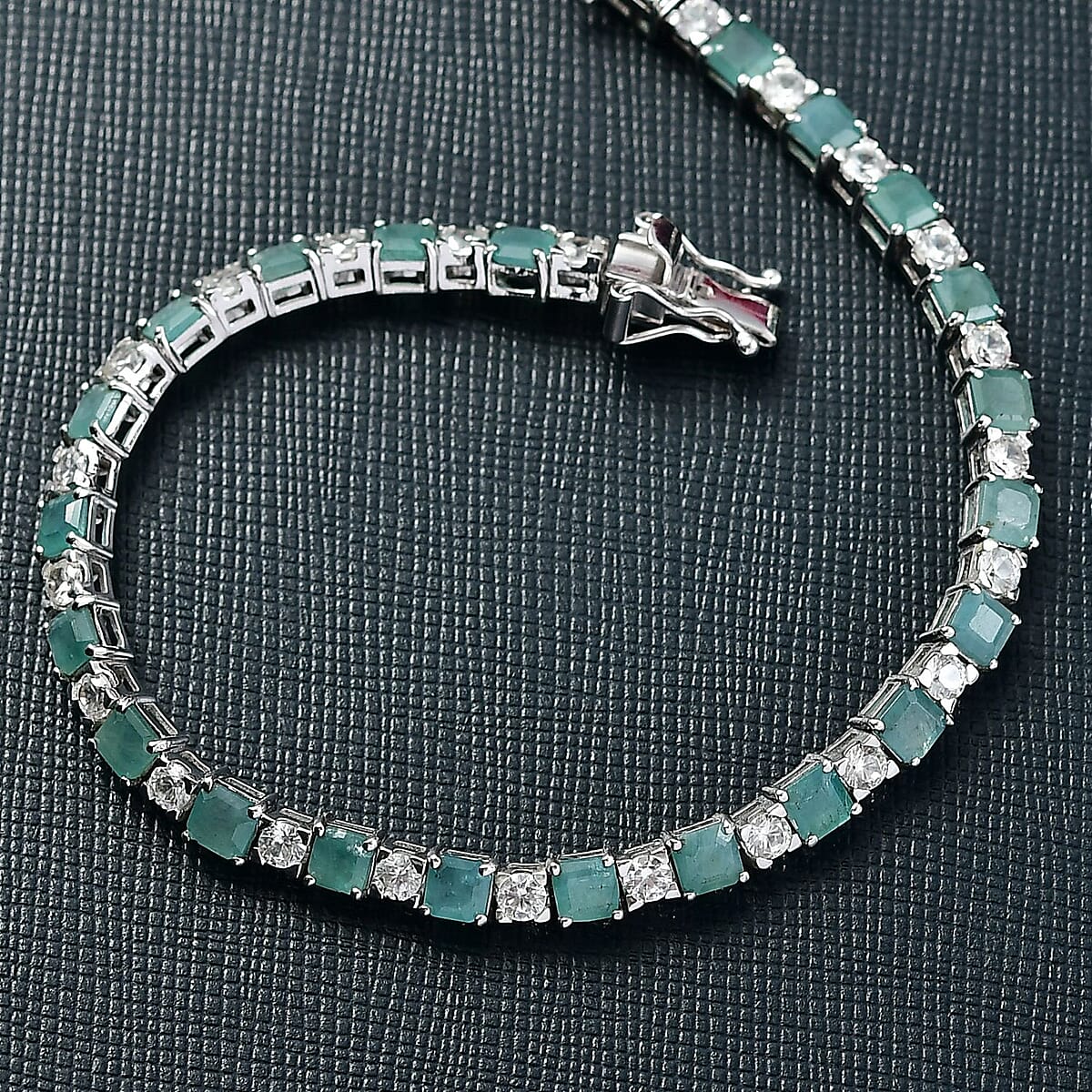 D'Joy Premium Asscher Cut Grandidierite and White Zircon 12.70 ctw Art Deco Bracelet in Rhodium Over Sterling Silver (7.25 In) image number 1