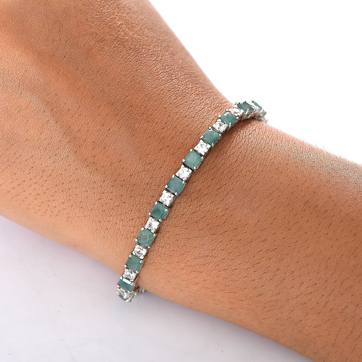 D'Joy Premium Asscher Cut Grandidierite and White Zircon 12.70 ctw Art Deco Bracelet in Rhodium Over Sterling Silver (7.25 In) image number 2