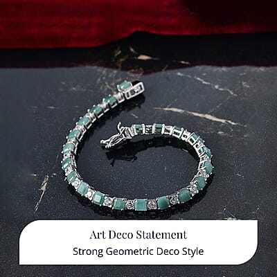 D'Joy Premium Asscher Cut Grandidierite and White Zircon 12.70 ctw Art Deco Bracelet in Rhodium Over Sterling Silver (7.25 In)