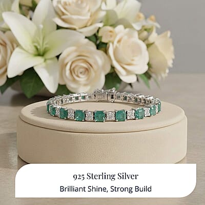 D'Joy Premium Asscher Cut Grandidierite and White Zircon 12.70 ctw Art Deco Bracelet in Rhodium Over Sterling Silver (7.25 In)