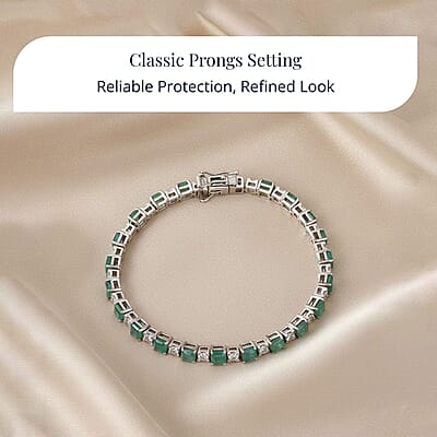 D'Joy Premium Asscher Cut Grandidierite and White Zircon 12.70 ctw Art Deco Bracelet in Rhodium Over Sterling Silver (7.25 In)