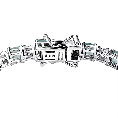 D'Joy Premium Asscher Cut Grandidierite and White Zircon 12.70 ctw Art Deco Bracelet in Rhodium Over Sterling Silver (7.25 In)