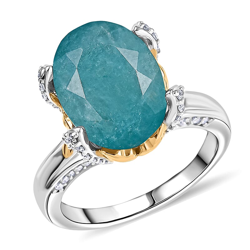 D'Joy Grandidierite, Moissanite Ring in 18K Vermeil YG and Rhodium Over Sterling Silver 7.25 ctw (Size 6.0)