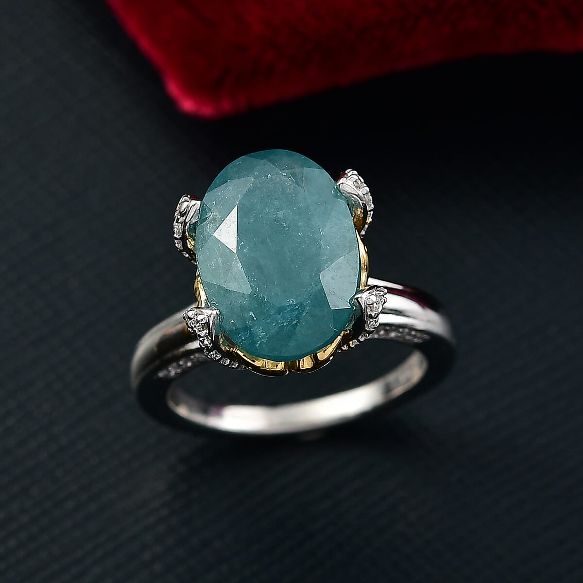 D'Joy Premium Grandidierite and Moissanite 7.25 ctw Ring in 18K Vermeil YG and Rhodium Over Sterling Silver (Size 6.0) image number 1