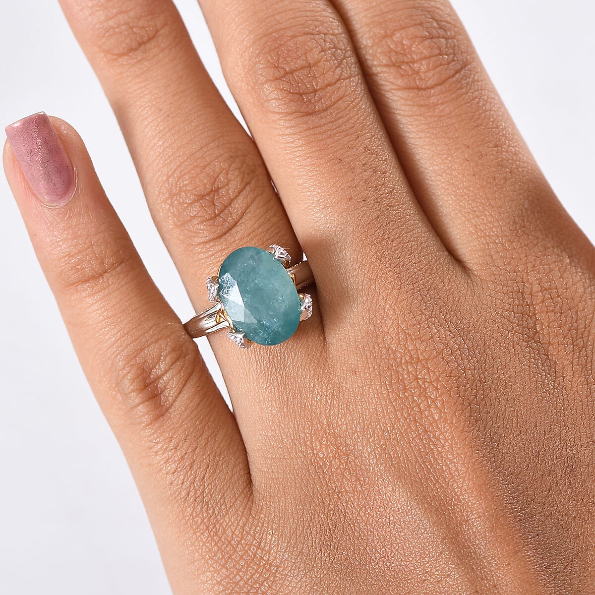 D'Joy Premium Grandidierite and Moissanite 7.25 ctw Ring in 18K Vermeil YG and Rhodium Over Sterling Silver (Size 6.0) image number 2