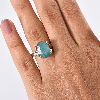 D'Joy Grandidierite, Moissanite Ring in 18K Vermeil YG and Rhodium Over Sterling Silver 7.25 ctw (Size 6.0)