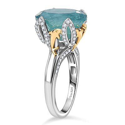 D'Joy Grandidierite, Moissanite Ring in 18K Vermeil YG and Rhodium Over Sterling Silver 7.25 ctw (Size 6.0)